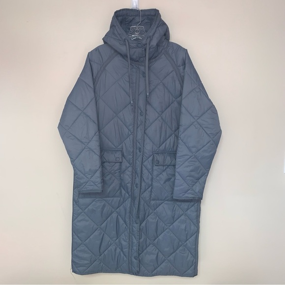 Zara Blue Quilted Puffer Coat Longline - Picture 4 of 11